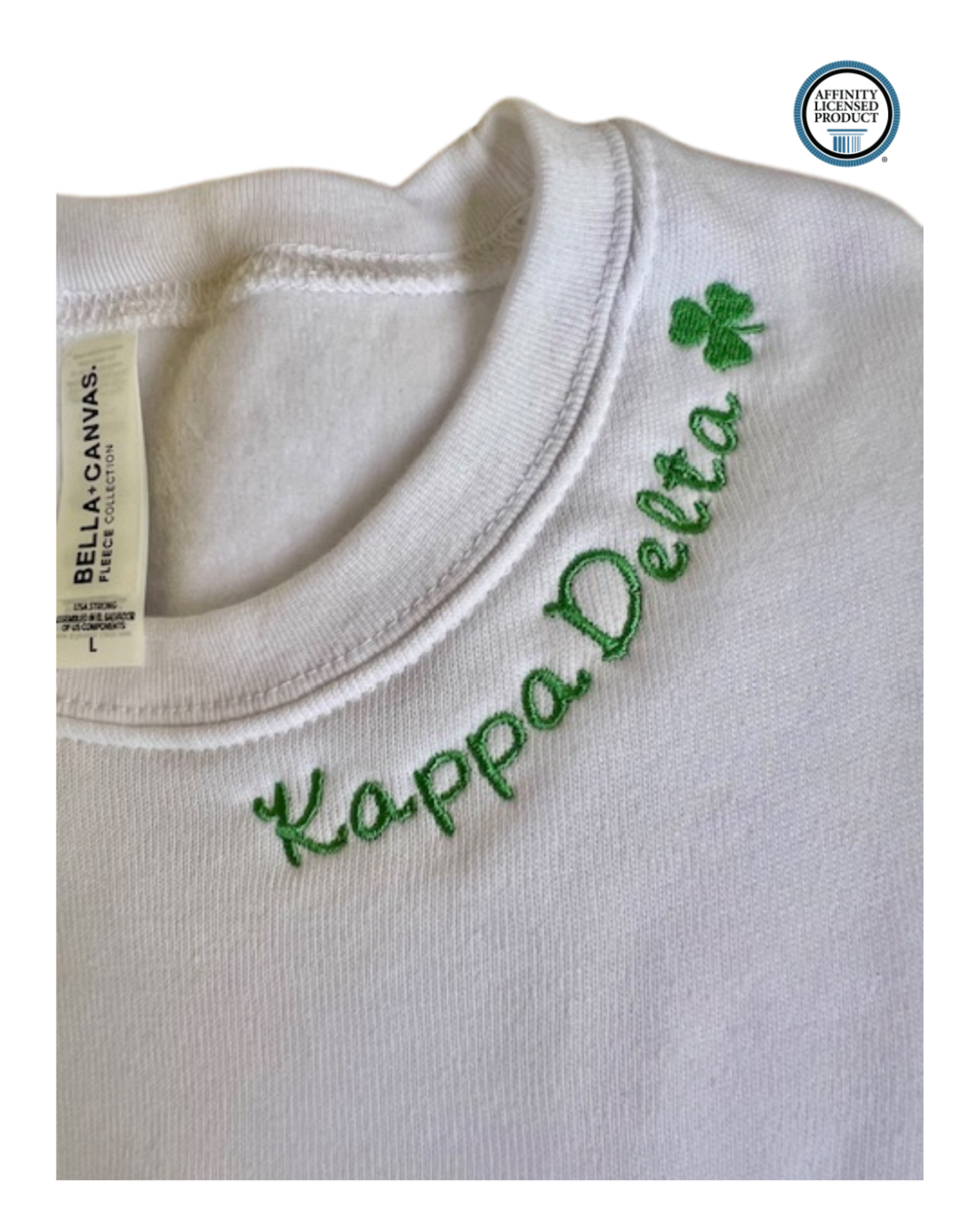 Licensed Kappa Delta Shamrock Sorority Embroidered Neckline Sweatshirt